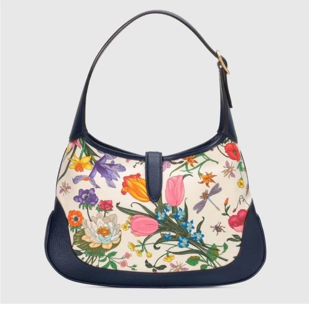 Floral Print Shoulder Bag with Navy Accents - Picture 7 of 9